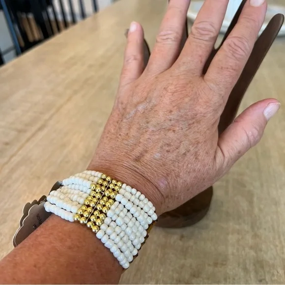 Beaded Bracelets teal peach white gold stretch clasp adjustable - Picture 9 of 10